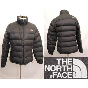 The North Face Down Puffer Coat Women's L Black Some Snags #Z5309